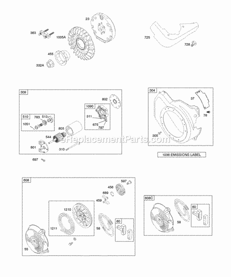 Blower Housing Electric Starter Flywheel Rewind Starter Diagram and Parts List for 157102-1013-E8  Briggs and Stratton Engine